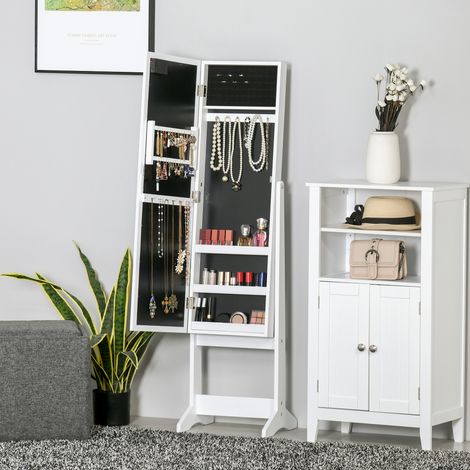 Armoire à bijoux armoire de rangement sur pieds boîte à bijoux avec miroir multi-rangements éclairage LED blanc