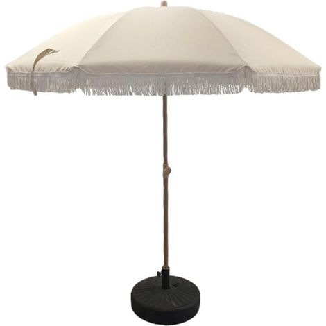 Parasol en acier et polyester avec franges blanches 205 x 195 x 195 cm (1/5)