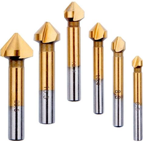 Fraise Conique Metal Bois,Foret Titane Metaux Chanfreiner HSS 90 Degrés 6,3mm, 8,3mm,10,4mm, 12,4mm, 16,5mm, 20,5mm Fraise a Noyer (1/5)