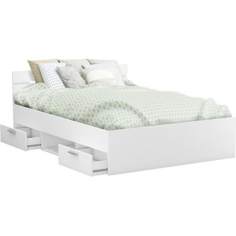 Cama de Matrimonio con Cajones Inferiores Michigan Color Blanco disponible en 135cm o 140cm (1/5)