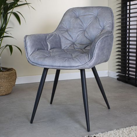 Chaise de salle à manger chic en velours gris tissu Audrey - Avec (1/5)