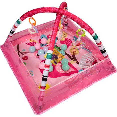Tapis de jeu de jouet de bebe de support de remise en forme de cloture multifonctionnel 3 en 1 Tapis d'Éveil Tapis de Jeu Bébé avec 18 balles océaniques -Rose (1/5)