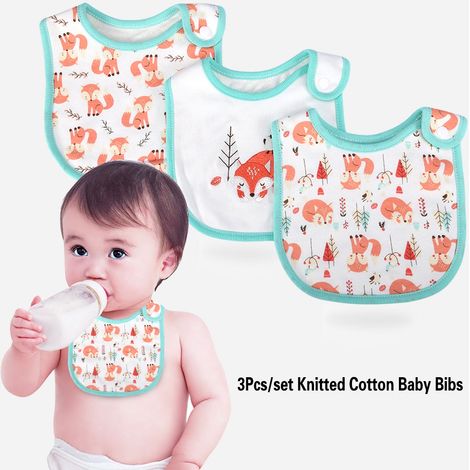 Lot de 3 bavoirs en coton tricoté pour bébé, avec écharpe douce et motif renard. (1/5)