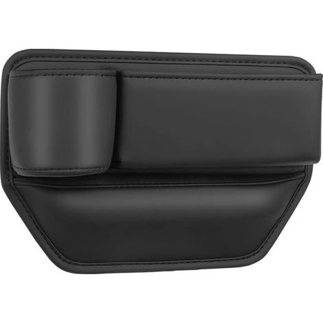 [MAI USATO]Organizer per seggiolino auto con portabicchieri, scatola portaoggetti in pelle PU con foro per cavi per telefoni cellulari e chiavi (posizione conduttiva) (1/5)