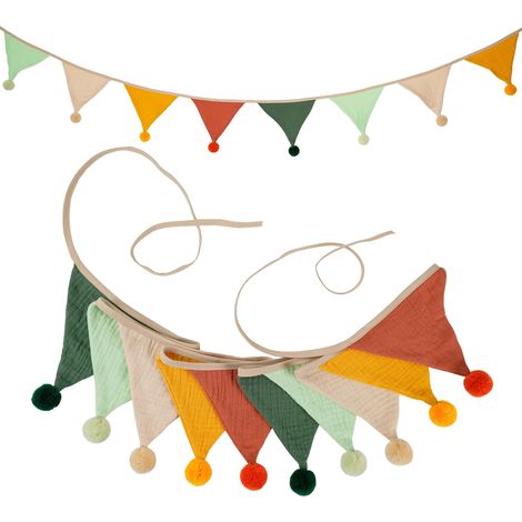 Drapeau Triangulaire - Coton Crêpe Double Épaisseur - Décoration Fête Enfant Chambre Bébé École Maternelle Camping - 10 Pièces 2,6 M