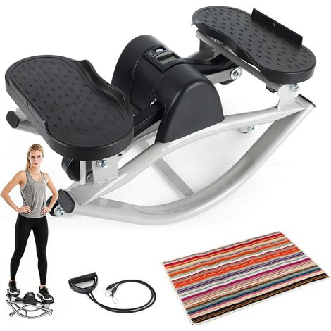 Mini Stepper, Step Fitness pour Maison, Stepper Fitness Appartement avec Compteur et Bandes de Résistance, Tapis Antidérapant 70x40 cm, pour Maison, Bureau, Fait Travailler Jambes, Fessiers (1/5)