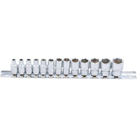 Jeu de Douilles Six Pans 13 pcs 4-14 mm - 6,3 mm (1/4) - Polyvalence et Précision, Acier, Cliquet 1/4 - D-Work