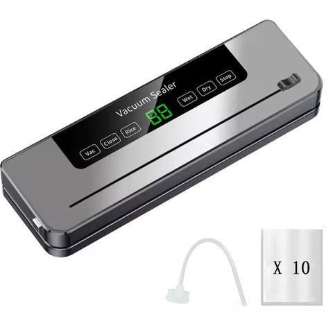 Machine à emballer sous vide professionnelle, 120 W, 6 modes, fonction de mise sous vide pour aliments secs et humides, avec 10 sacs, 30 x 11 x 5,5 cm (1/5)