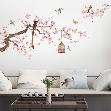 Juego de pegatinas de pared de flores y jaulas para pájaros – Pegatinas decorativas para ventanas y paredes – Decoración de interiores para sala de estar, dormitorio, oficina, cocina (1/5)