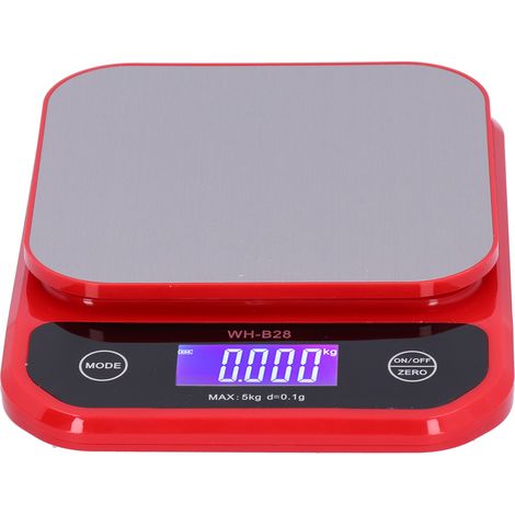 Wasserdichte, per USB wiederaufladbare Küchenwaage 5 kg/0,1 g, rote elektrische Lebensmittelwaage zum Backen. (1/5)