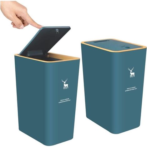 Lot de 2 poubelles de 4 gallons – Couvercle à pression – Résistantes aux chiens – Poubelle en plastique pour salle de bain – Couleur verte (1/5)