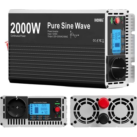 Onduleur, Onde Sinusoïdale Pure, Affichage LCD, Télécommande, 2000W, 24V, 220-230V 50hz (1/2)