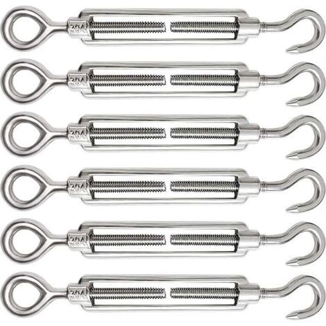 Tendeur Cable 6 Pièces M5 Tendeur Cable Inox 304 Réglable Crochet de Ridoir et Oeil pour Tendeur de Fil Cable Acier Corde Crochet Tendeur Accessoires (1/5)