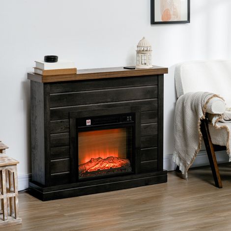 Cheminée électrique 1800 W avec effet flamme et télécommande, en bois, métal et verre, 96,5 x 22 x 81,7 cm, gris foncé (1/5)
