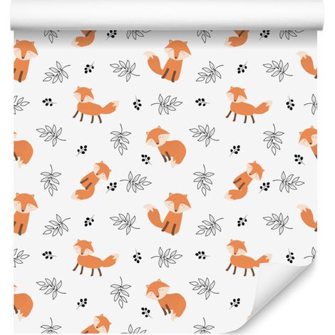 Papier peint blanc renard pour salon et chambre 50x1000 cm (1/5)