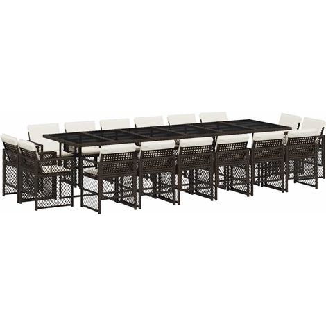 Maison Exclusive - Ensemble à manger de jardin et coussins 17 pcs marron rotin (1/5)