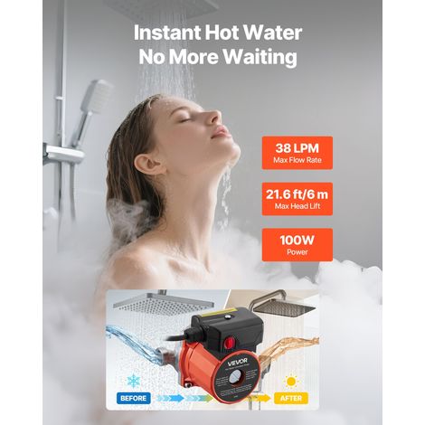 Pompe de recirculation d'eau chaude, 38 L/min, système de pompe de circulation instantanée, 3 vitesses, 100 W, CA 220-240 V, adapta… (1/5)