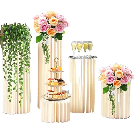 Supports de fleurs en carton, matériau durable de haute qualité, plaque en PVC de 30 cm de diamètre, supporte jusqu'à 110 lbs, cinq variations de hauteur, polyvalent pour divers événements (1/5)