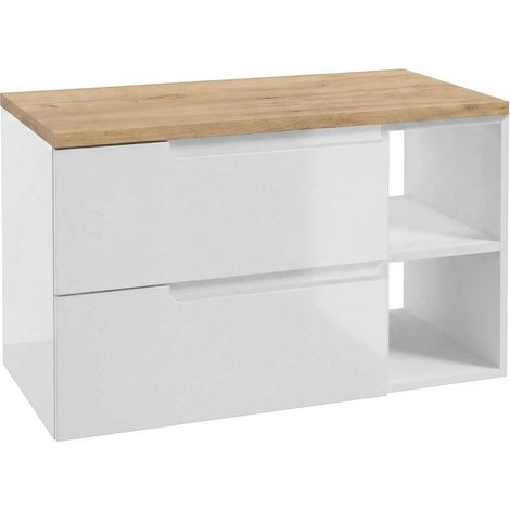kielle Oudee - Mueble con encimera debajo del fregadero 90x50x45 cm, versión izquierda, blanco brillo/roble dorado 50002S91L0 (1/5)