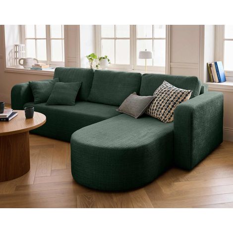 Miro - 4-sitzer ecksofa beidseitig montierbar - schlaffunktion und bettkasten - aus strukturiertem samt - grün
