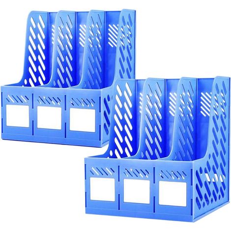 Office Storage Locker 2PCS Plastic Storage Box Document Organizer Desktop Organizer Box Sorter Magazine Holder File Folders for Filing Papers (3 Compartments)