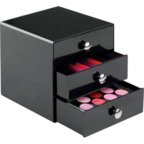 Kosmetik-Organizer mit Schubladen, Aufbewahrungsbox aus Kunststoff für Kosmetikartikel, Make-up usw., mit 3 Schubladen, schwarz. (1/5)