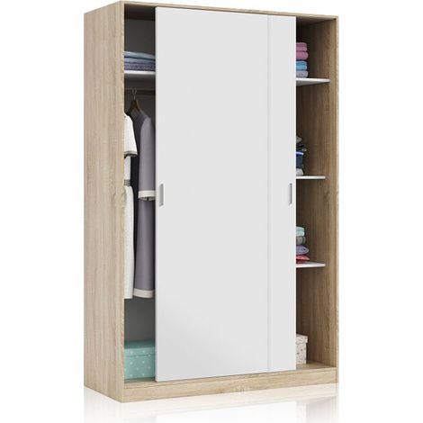 Armario Max 2 puertas Correderas en Color Blanco Artik y Roble Canadian 200x120x50 cm