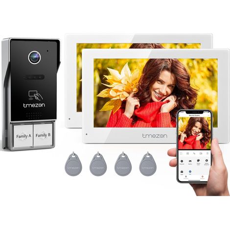 Interphone Vidéo 2 Fils Visiophone Connecté Moniteurs 7" Ecran Couleur TFT 1080P Sonnette vidéo Vision Nocturne Déverrouillage Distance RFID Carte Badges (1/5)