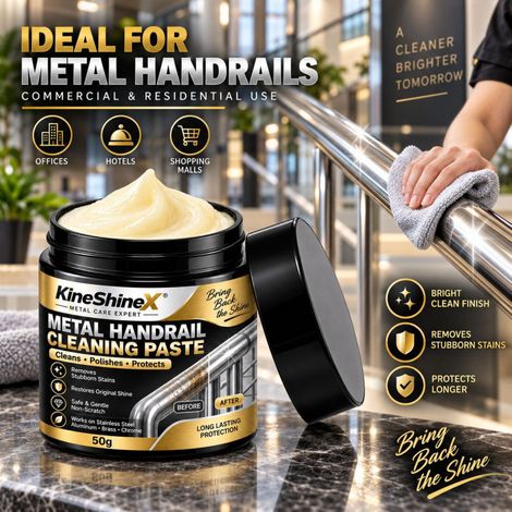 KineShineX Reinigungscreme für Metallhandläufe und Polier- und Pflegecreme für Edelstahl entfernt hartnäckige Flecken und stellt den Glanz wieder her... (1/5)