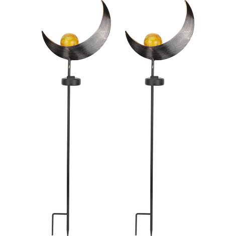 Lot de 2 lampes solaires lune étanches, déco jardin LED métal extérieur, lanternes flamme pelouse (1/5)