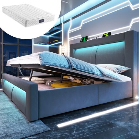 letto letto matrimoniale 140x200 contenitore LED OKMYHOME