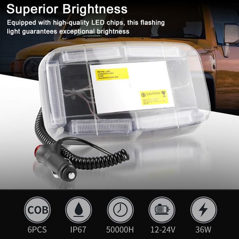 Lumière stroboscopique LED sur le toit, 16 modes de flash, avertissement de sécurité 12-24 V avec base magnétique pour camion, remorque, chasse-neige, véhicule de construction (1/5)