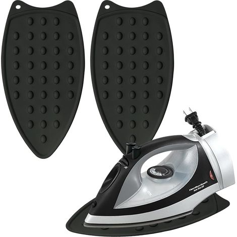 Support pour Fer à Repasser,Repose Fer en Silicone,Tapis de Repos de Repassage avec Trou de Suspension,pour L'isolation Contre Les Brûlures (Noir) (1/5)