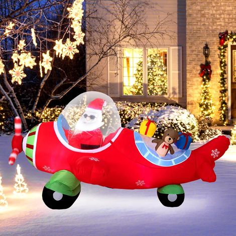 GOPLUS Père Noël Gonflable sur Avion 220 cm, Décoration Père Noël Gonflable Lumineuse avec Cadeaux, Hélice Tournante, Lumières LED Vives, Extérieur Intérieur, pour Pelouse, Jardin (Père sur Avion) (1/5)