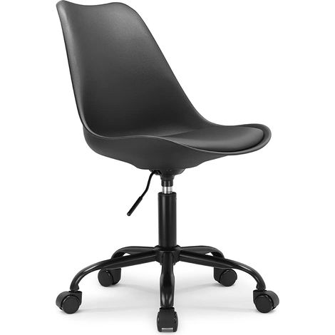 Chaise de Bureau Scandinave Noire à roulettes et Hauteur Réglable et Pied métal laqué Noir (1/5)