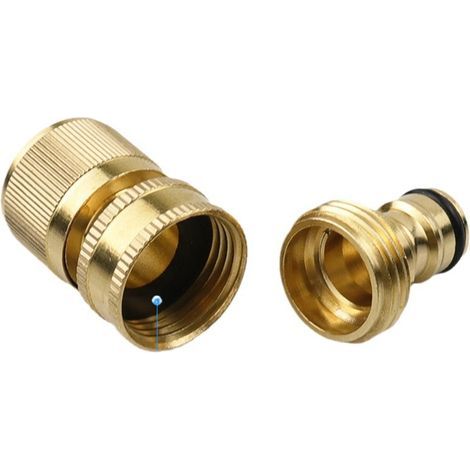 2 Set (4 Pieces) 3/4" Brass Garden Hose Connector, Quick Connect Fittings, Female and Male Threaded Tap Connector, Tap Adapters for Garden Hose (1/5)