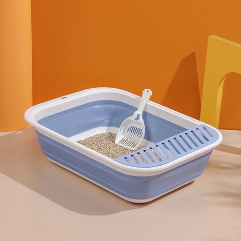 Nouveau bac à litière pour chat de compagnie semi-fermé pliant chat toilette surdimensionné anti-éclaboussures nettoyage chat fournitures (bleu) (1/5)