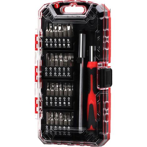 Coffret tournevis de précision et embouts, 51 pièces , Noir, Rouge, Argenté (1/4)