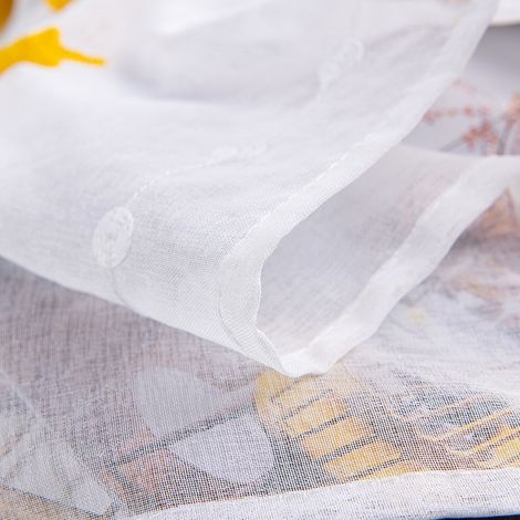 Transparenter, halbhoher Vorhang mit Stickerei für Küche oder Arbeitszimmer – Polyester, gelbe Sterne, 100 x 50 cm