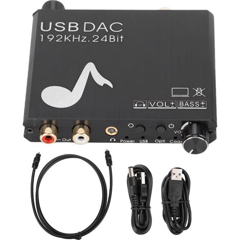 24-Bit 192kHz Digital-Analog-Audiowandler mit Lautstärke- und Bassregelung – Stereo-Cinch-Adapter (1/5)