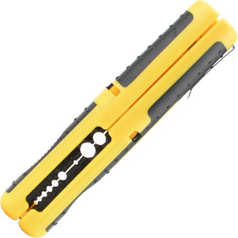 Universeller Abisolierer für 10-20 AWG Kabel, RG59 und RG6 Koaxialkabel und 8-13 mm² Niederspannungsleitungen (gelb, 1 Stück). (1/4)