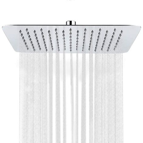 Pommeau de douche anti-calcaire, pommeau de douche à économie d'eau avec bec en acier inoxydable de 25,4 cm, finition chromée polie, carré (1/5)