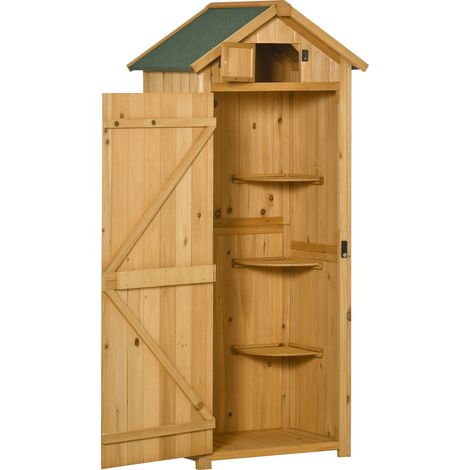 Armoire de jardin en bois avec étagères porte toit en pente 77 x 54,2 x 179 cm jaune et vert