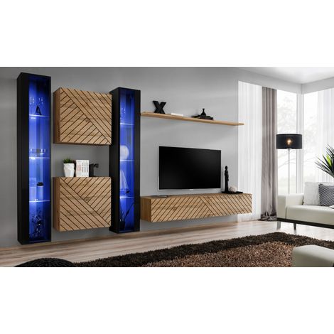 Ensemble de 6 meubles muraux "Switch XVI" pour TV en bois - Beige et Noir - L 330 x H 180 x P 40 cm - Livraison gratuite
