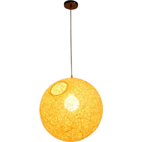 Lustre rétro blanc avec un abat-jour sphérique en rotin.Le support de lampe convient aux salons,salles à manger et autres espaces