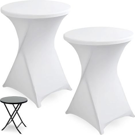 Lot de 2 nappes rondes et élastiques pour table haute, Diamètre 80 cm , Avec poches pour pieds, Pour bar, table ronde, mariage, fête d'anniversaire, banquet, 80 x 110 cm, Blanc