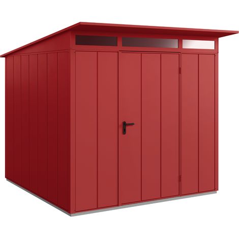 Hörmann Metall-Gerätehaus Berry Modern mit Pultdach Typ 2, 248 x 283 cm, purpurrot, 7 m², 1-flüglige Tür (1/5)