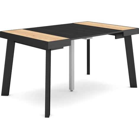 Skraut Home - Mesa Consola extensible, Mesa comedor plegable, 140, Para 6 comensales, Patas de madera, Estilo Moderno, Roble y negro (1/5)