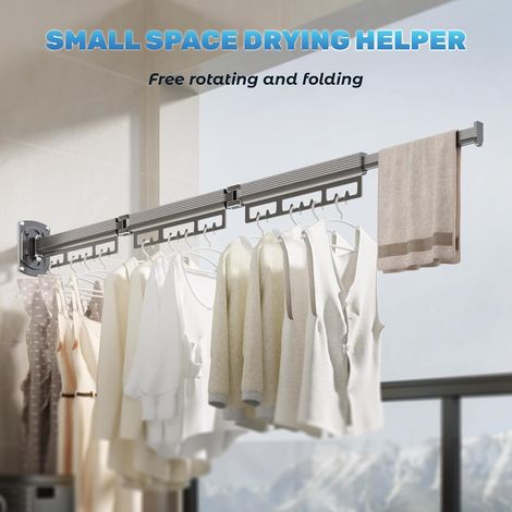 Étendoir à linge mural pliable (triple), gain de place, portable, idéal pour balcon, buanderie ou salle de bain, noir (1/5)