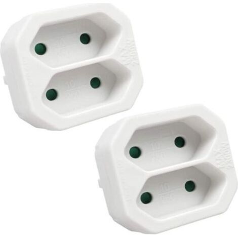 Adaptateur plat 2 en 1 avec 2 prises Schuko, 2 prises, capacité de charge jusqu'à 2300 W, 10 A, 250 V, blanc, 2 pièces (1/5)